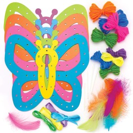 Baker Ross AW406 Butterfly Dreamcatcher Kit (Pack of 4) Make Your Own Using Dream Catcher Supplies - with Template, Wool, Feathers, Ribbon and Needle