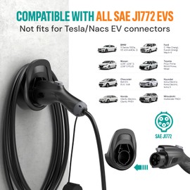AIMILER EV Charging Cable Holder with Charging Head Bracket Compatible with j1772 Car Accessories Wall Connector, Works for j1772 Car Charger's Head Holder Bracket, Black