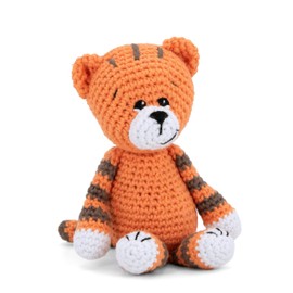 Gründl Crochet Set Cuddly Toy, Giraffe Gina, Donkey Eddy, Seal Robby or Tiger Timmy, 14-18 cm, Complete Craft Set with Instructions (Tiger Timmy)