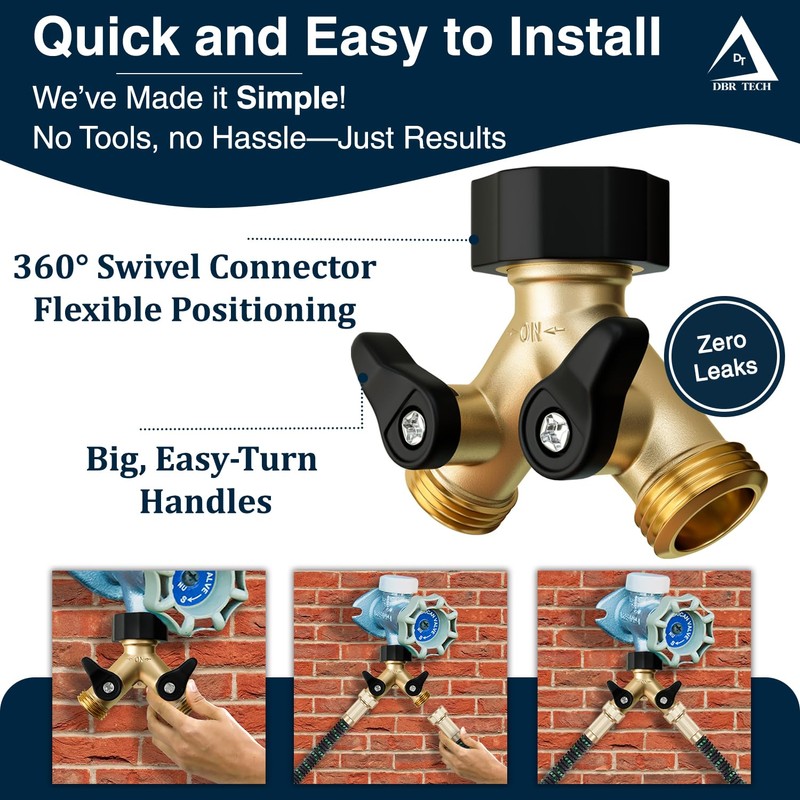 DBR Tech® Heavy Duty 2 Way Hose Splitter (Premium Brass