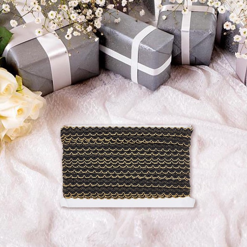 DELORIGIN 13 Yards Black Braid Trim, 15mm/0.6" Decorative Gimp Ribbon,