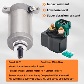 OuYi Starter Motor & Solenoid Relay Compatible with Kawasaki KLF220 Bayou 220 1988-2002 KLF250 Bayou 250 2003-2011,Replaces 21163-1130 21163-1266 21163-1253