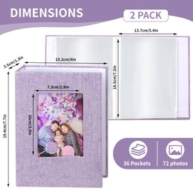 vivinin 2 Pack Photo Album 5x7, Linen Cover Photo Album, Small Photo Album Book for 36 Pockets Hold 72 Pictures, Picture Book for Photos Family Anniversaries Baby Vacations (Purple)