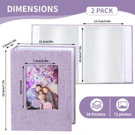 vivinin 2 Pack Photo Album 5x7, Linen Cover Photo Album, Small Photo Album Book for 36 Pockets Hold 72 Pictures, Picture Book for Photos Family Anniversaries Baby Vacations (Purple)