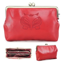 CONTACTS Full Grain Goat Leather Small Clutch Bag for Women Kiss Lock Clutch Wallet Vintage Evening Bag Wedding Purse (Red)