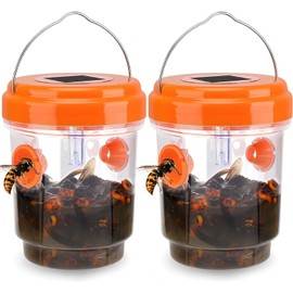 Wasp Traps for Hunting Wasps, Bees, Hornets, Insects, Yellow Jacket Traps, Wasp Trap Catcher, Reusable Solar Powered Hanging for Outdoor, 2 Packs