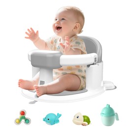 JWPEHOE Baby Bath Seat for Babies 6 Months & Up, Bath Seats for Babies Sitting Up, 360 Surround Support, Lockable Armrests, Safe & Comfortable Tbaby Bath Chair with Rinse Cup,3 Baby Bath Toys