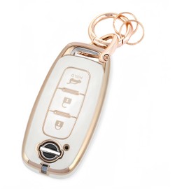 HOYZE Key Case, Key Cover, Cute, Car, Smart Key Case, Key Holder, Carabiner, Key Shell, Scratch Resistant, Lightweight, gold white