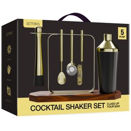 Cocktail Shaker Set - Mixology Bartender Kit with All Essential Bar Cart Accessories - Golden-Black Shaker Set Bartender Kit, Marble Look Bar Set Cocktail Shaker Set - Cocktail Kit Gift - Bar Kit
