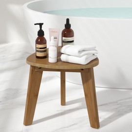 Domax Beautiful Bamboo Shower Bench for Inside Shower - 12 inch Non-Slip Waterproof Shower Stool for Shaving Legs Small Corner Shower Foot Rest Bathroom Bath Seat Spa Foot Rest Shaving Stool, Walnut