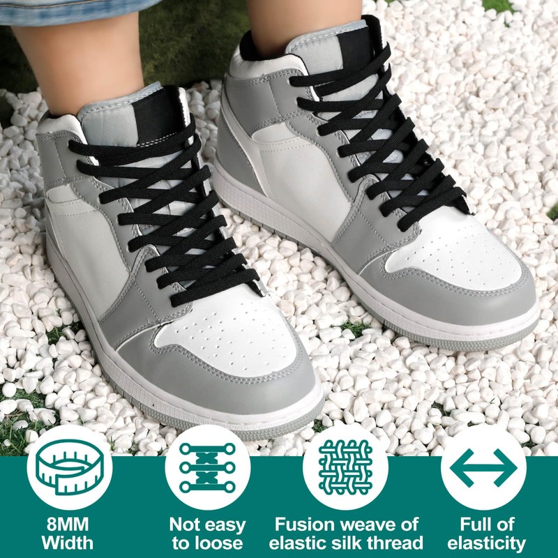DELELE Flat Elastic Shoe Laces: Light Grey Stretch Shoelaces for