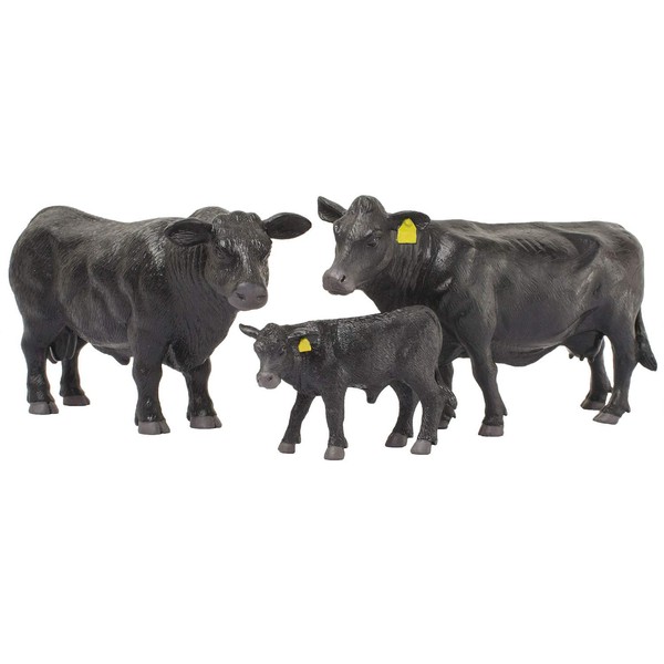 Little Buster Toys Black Angus Family Set - Angus Cow, Bull, and Calf; 1/16th Scale