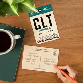 Charlotte, North Carolina, CLT, Luggage Tag (4x6 Birch Wood Postcards, 2-Pack Stationary, Rustic Home Wall Decor)