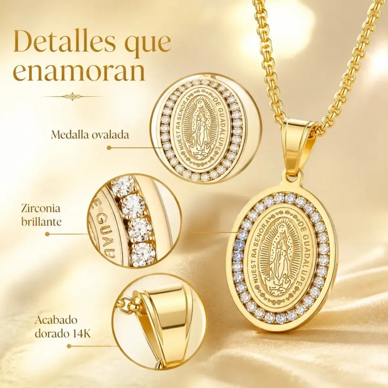 Collar De Oro Plata 925 Mujer Con Virgen De Guadalupe