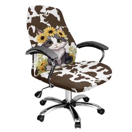 Talayituse Cat Sunflower Cow Print Office Chair Covers Stretchable Desk Chair Cover Universal Rotating Computer Chair Cover Washable Office Chair Seat Cover Armchair Cover Slipcovers, Large