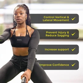 Booband x SMUG Breast Support Band - High Impact Sports Bra Alternative Running Accessory for Women - Zero Bounce, Prevent Sagging and Injury, Improve Posture, Black, Large