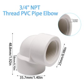 ZHMEINA 3/4" NPT Female to Female Thread 90 Degree PVC Elbow, PVC Pipe Fittings Connector, Pipe Corner Adapter for Home Sewer Plumbing Water Line, White, 4 Pack