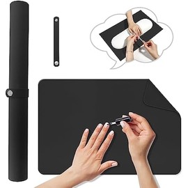 Nail Art Table Mat,Foldable Nail Arm Rest Pad for Nails,Soft Microfiber PU Leather Nail Mat for Table,Waterproof Manicure Pad,Nail Table Pad for Nail Technician Salon Home-Black