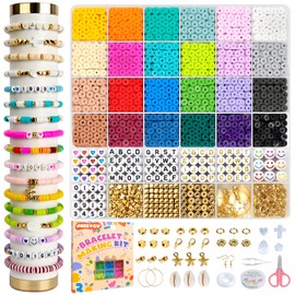 JQEEYGV 5500pcs Clay Beads Bracelet Making Kit 24 Colors Flat Preppy Beads for Friendship Bracelet kit with Letter Beads Jewelry Making Set for Beginners Gifts for Girls Ages 6-12
