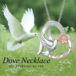 Dove Necklaces for Women 925 Sterling Silver Rose Flower Pendant For Wife Girlfriend Dove Lovers Gifts