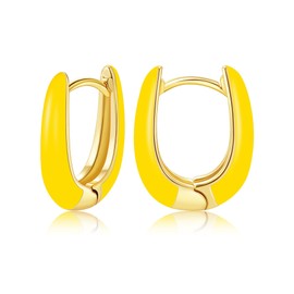 Small Enamel Hoop Earrings for Women, 18 Carat Gold-Plated Hypoallergenic Sweet Enamel Huggie Earring for Women Girls Jewellery Chenke, Yellow Gold