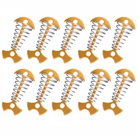 Pack of 10 Gold Aluminium Alloy Fishbone Deck Anchor Pegs Portable Camping Tent Nail with Spring Buckle Outdoor Camping Accessories