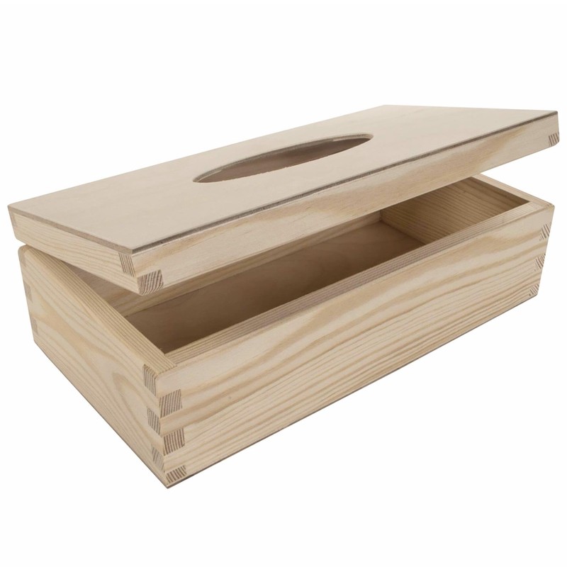 WooDeeDoo Rectangular Wooden Tissue Box Holder with Hinged Lid -