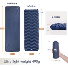 Unigear Ultralight Inflatable Sleeping Pad, Compact Air Camping Mat for Backpacking, Hiking and Traveling (Navy Blue Pad No pillo)