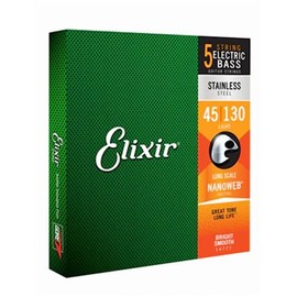 Elixir Strings Stainless Steel 5-String Bass Strings w NANOWEB Coating, Long Scale, Light (.045-.130)