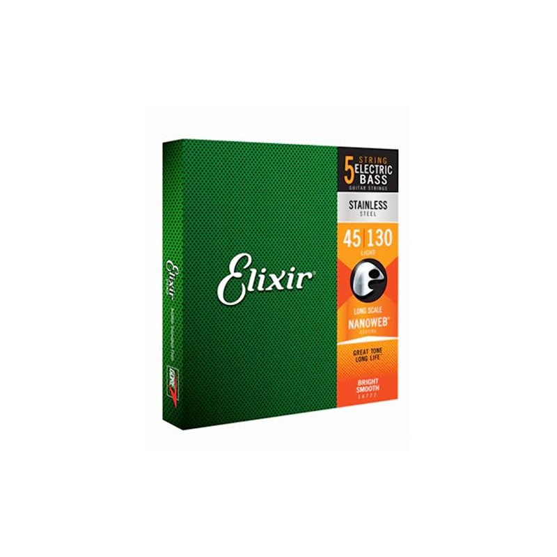 Elixir Strings Stainless Steel 5-String Bass Strings w NANOWEB Coating,