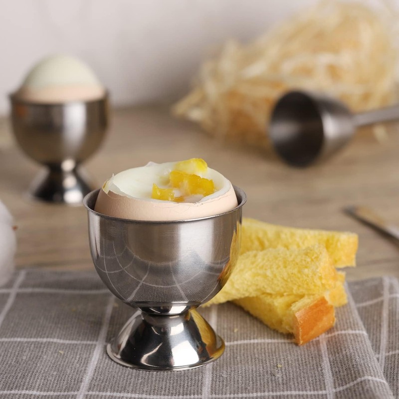ACTIUSIS Stainless Steel Egg Cups with Base, Stackable, Set of