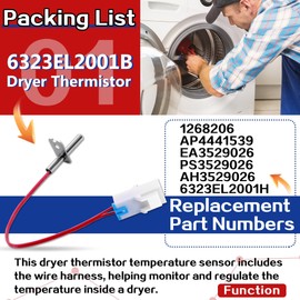 6931EL3003D Thermal Fuse & 6323EL2001B Thermistor & 6931EL3001E Thermostat - Compatible with L.G Dryer - Replaces 6931EL3004B AP4441539 6931EL3003E AH3530481