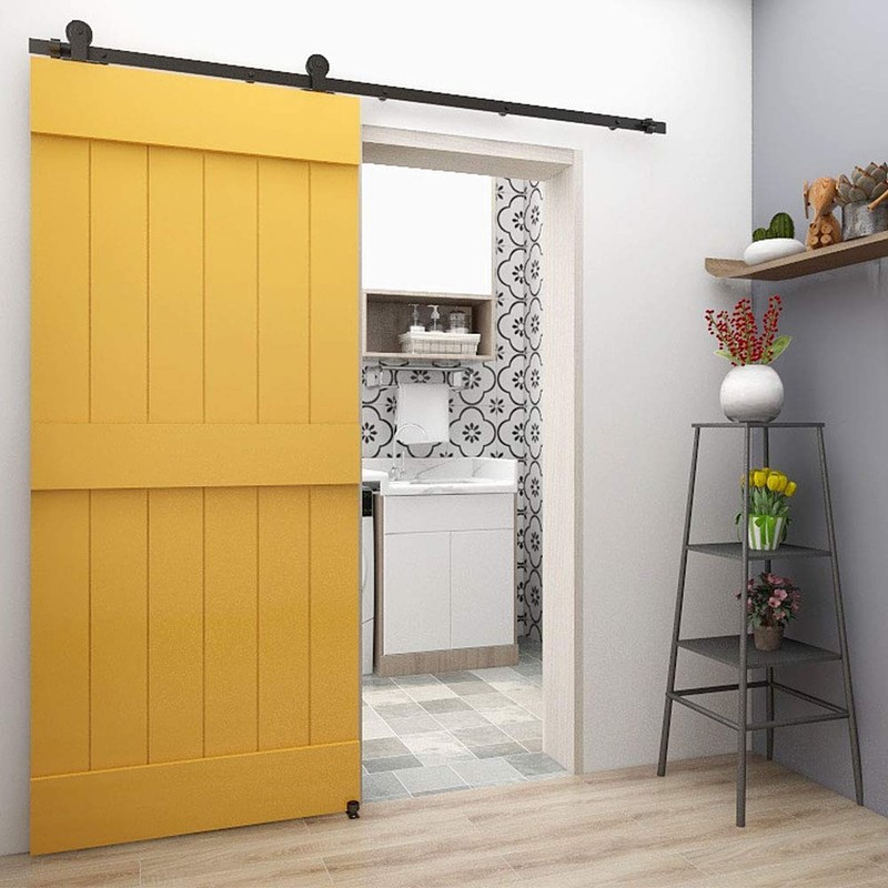 8FT Sliding Barn Door Hardware Kit Black Rustic Rail Track