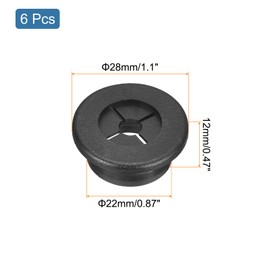 QUARKZMAN Pack of 6 Cable Grommets, 7/8 Inch (22 mm) Desk Feed-Through Flexible Rubber Ring Grommets Wire Hole Cover for Office Computer Desk Cable Organiser, Black