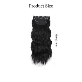 XFSRG 55cm Hair Extensions Clip In Extensions 4 Stück Echthaar Natürlich Haarverlängerung Mit Klammer Lange Gewellte Locken Pferdeschwanz Haarteil Damen Für Dating Party(Schwarz)