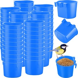 Ziliny 120 Pcs Cage Cups Chicken Birds Feeder Cups Plastic Hanging Chicken Feeders and Waterers Cup 8 oz Feeding Bowl for Gamefowl Supplies Pet Pigeon Poultry Parrot Parakeet Rooster Rabbit(Blue)