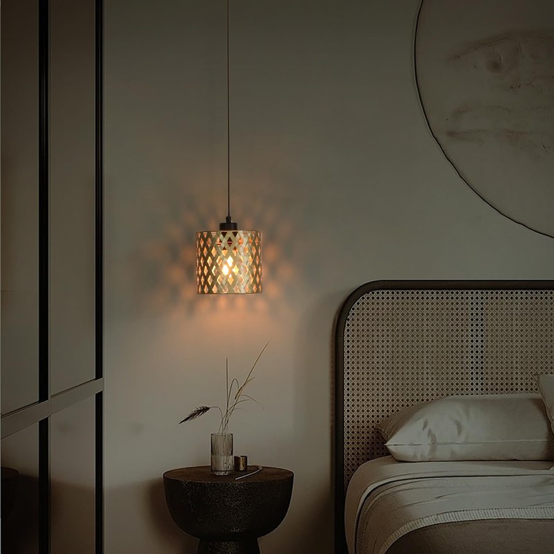 Gold Hollow drum lampshades, unique moroccan pattern small round metal