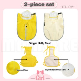 MAMORE Dog Raincoat and Waterproof Belly Vest 2pcs Sets, Wearable Separately, Poncho and Belly Cover for Small Medium Large Dogs, Adjustable Breathable Reflective Hood (Yellow-Female, XX-Large)