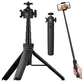 Extendable Mini Camera Tripod with 360° Ball Head, 4 Levels Adjustment Cold Shoe Metal Table Tripod, Lightweight Portable Travel Selfie Stick with 1/4 Inch Screw for DSLR Action Camera