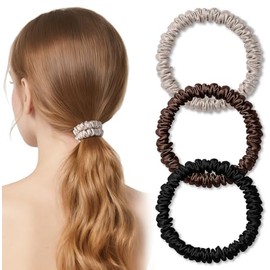 Gomas para el cabello de seda finas de 0,4 pulgadas de ancho, 100% seda de morera 6A 22 momme, suaves y delicadas, no dejan marcas, ideales para cabel