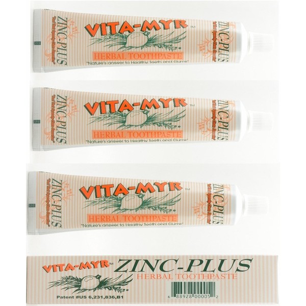 3 Pack VITA-MYR Zinc Plus Toothpaste 4 oz