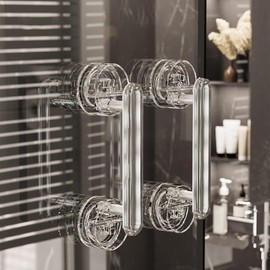 Tyothimm Suction Cup Door Handle, Waterproof Suction Cup Handle, Transparent Hole-Free Door Handle for Bathroom Kitchen Cabinet Drawer (2, Transparet Sliver)