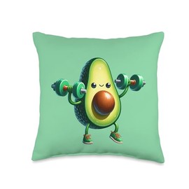 Avocado Working Out with Dumbbells Throw Pillow