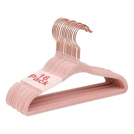 Wellong Baby Velvet Hangers, 28cm Kids Clothes Hangers, Non-Slip Childrens Hangers for Infant and Toddler 16 Pack Pink - Rose Gold Hook