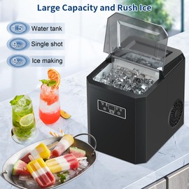 Countertop Ice Makers, 44lbs Per Day Ice Cube Maker, 9 Ice Cubes Ready in 9 Mins, Auto Self-Cleaning Ice Maker with Transparent Lid for Home/Kitchen/Camping/RV