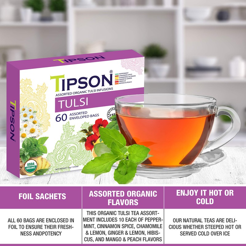 Tipson Tulsi Herbal Infusions - Assorted Flavors - 60 Organic