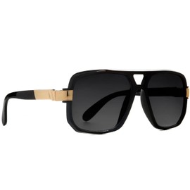 NYS Collection Retro Aviator Sunglasses Trendy Men Women 100% UV Protection (Black/Gold-Gradiant Black Lens)