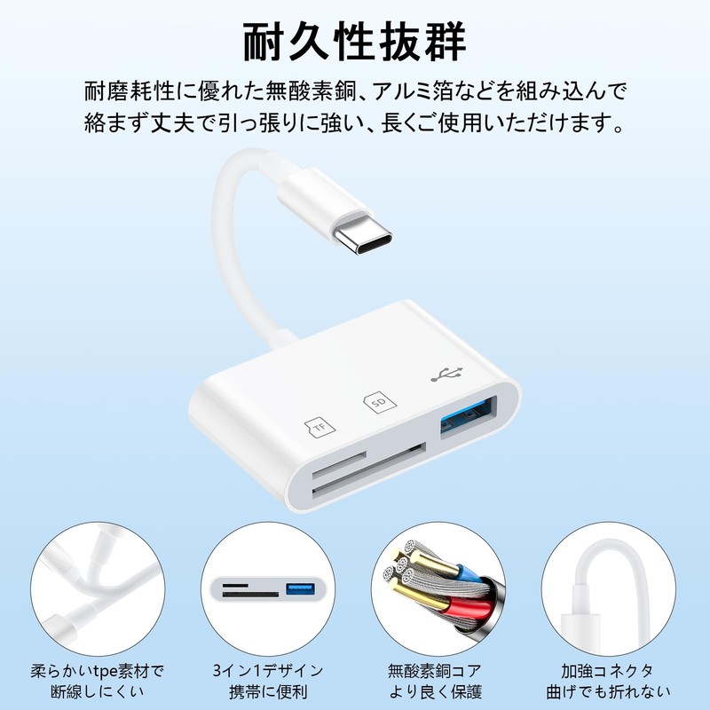 Viviber SD Card Reader, Type-C, Memory Card Reader, 3 in