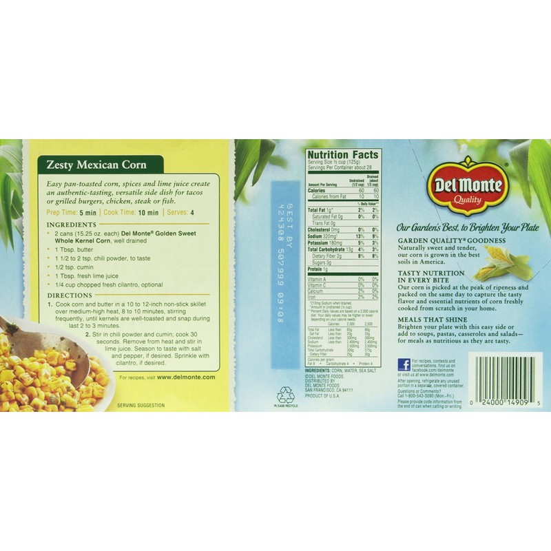 Del Monte Del Monte Whole Kernel Corn, 15.25oz (Pack of
