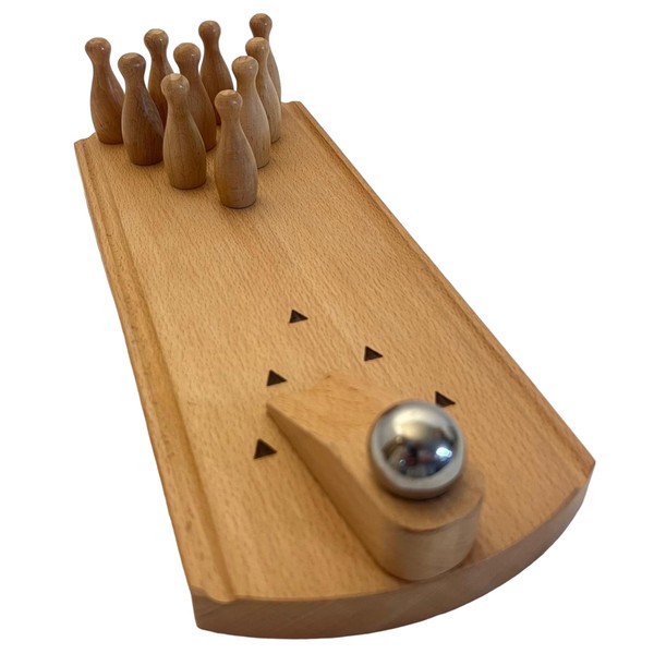 30cm Wooden Desktop Bowling Game: 10 Pins & Metal Ball